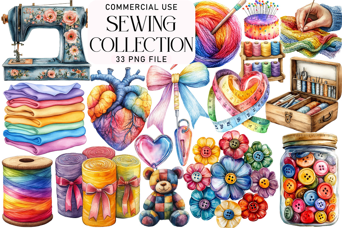Sewing Watercolor Collection Sublima, an Illustration by Daily.Designs (Photo 1 of 5)