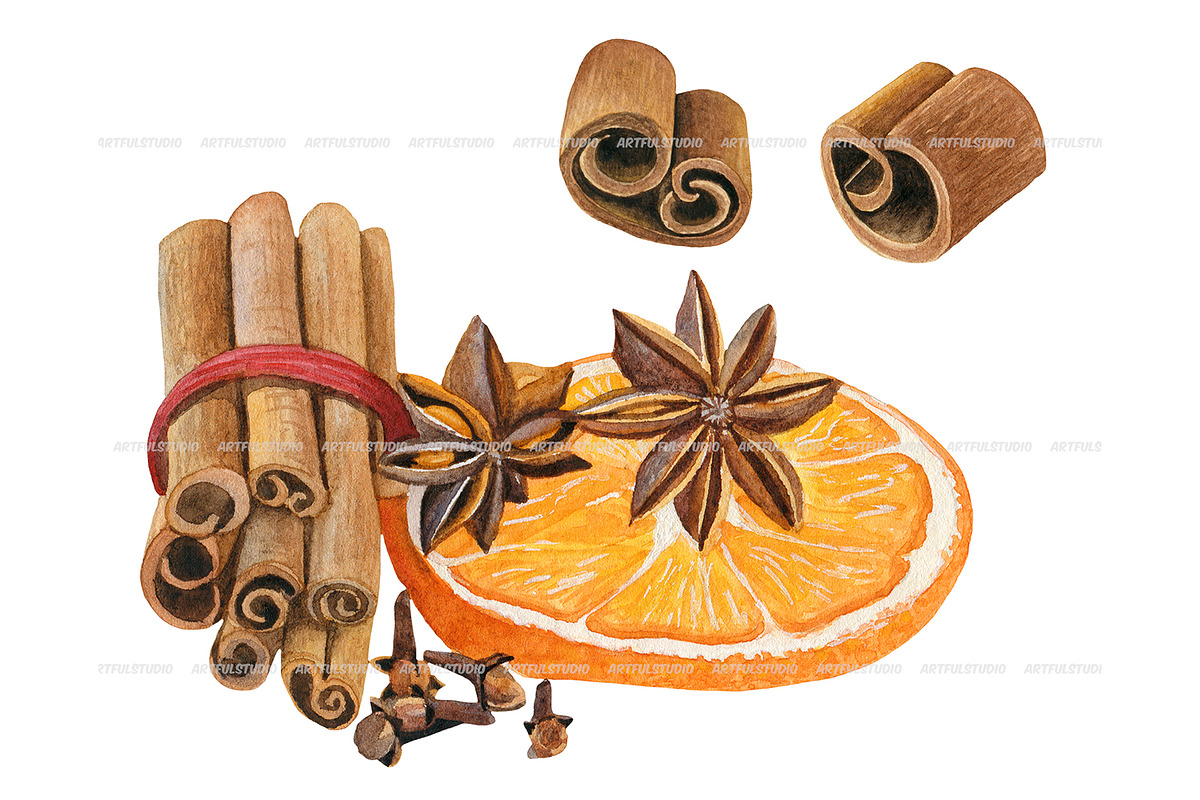 Watercolor mulled wine clipart set, a Food Illustration by ArtfulStudio (Photo 9 of 9)