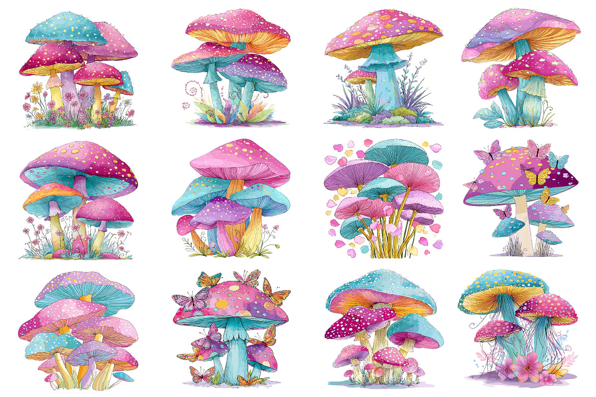 Whimsical Spring Mushroom Clipart, an Illustration by Dream Creation (Photo 2 of 7)