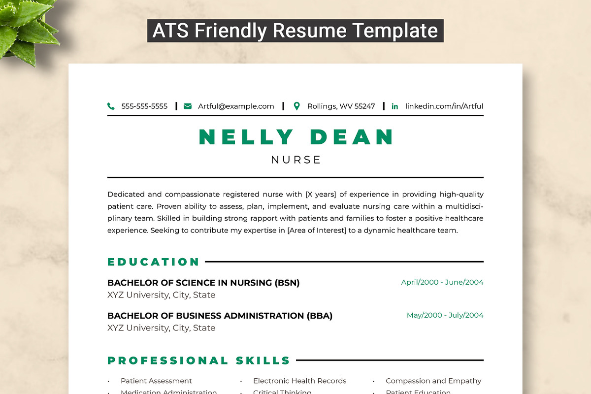 Nurse Resume Template, a Resume Template by ResumeInventor (Photo 1 of 9)