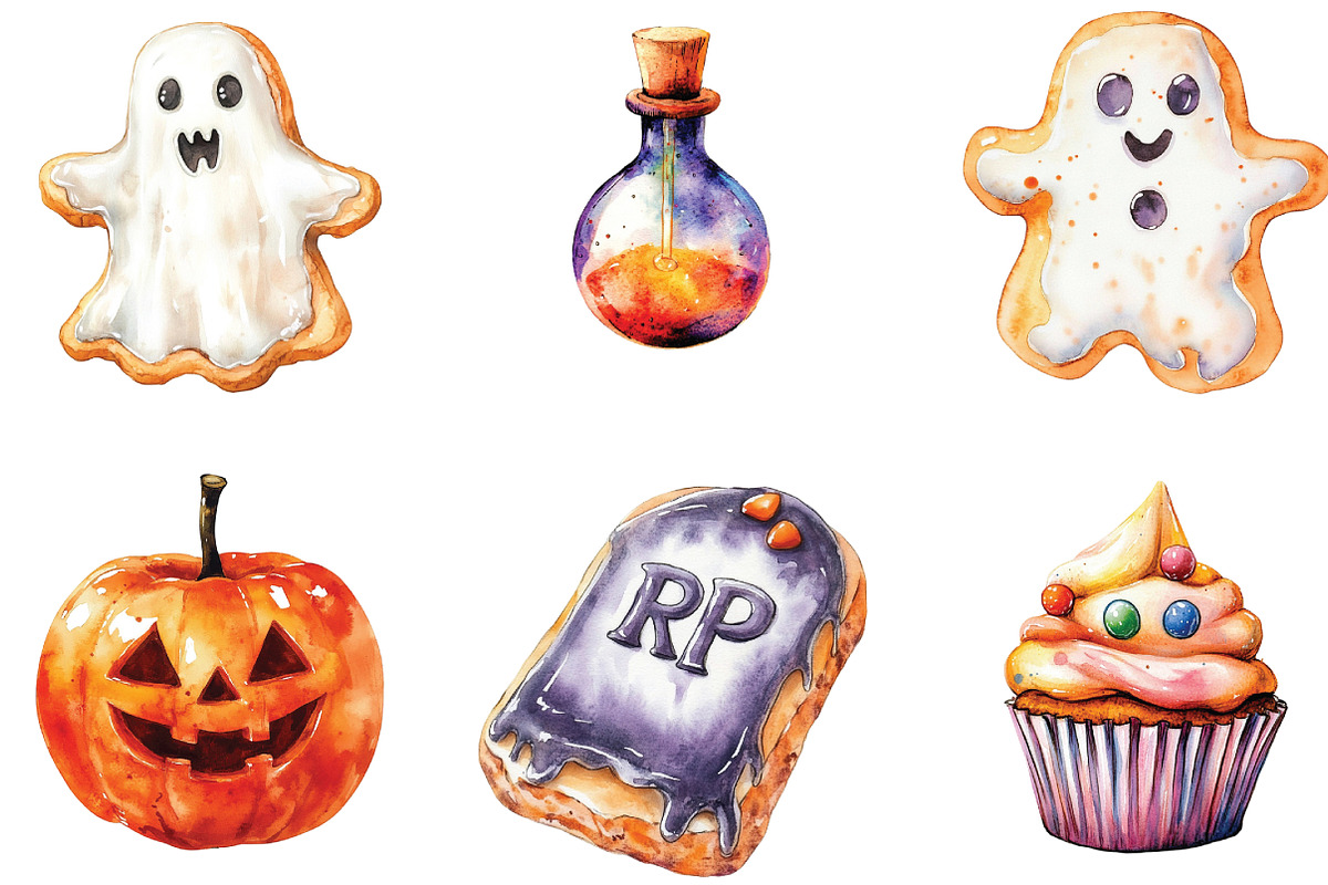 Watercolor Halloween Sweets Clipart, an Illustration by CraftArtStudio (Photo 2 of 6)