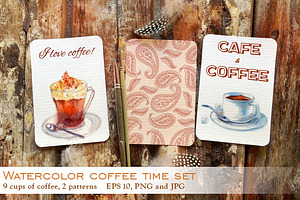 Watercolor Coffee Time Set.