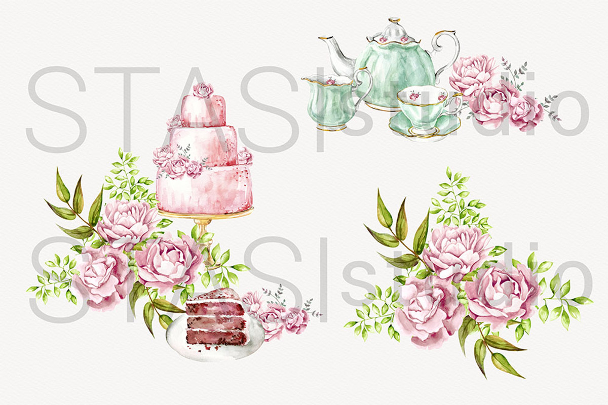 Tea Party Watercolor Clipart, a Food Illustration by STASIstudio (Photo 3 of 4)