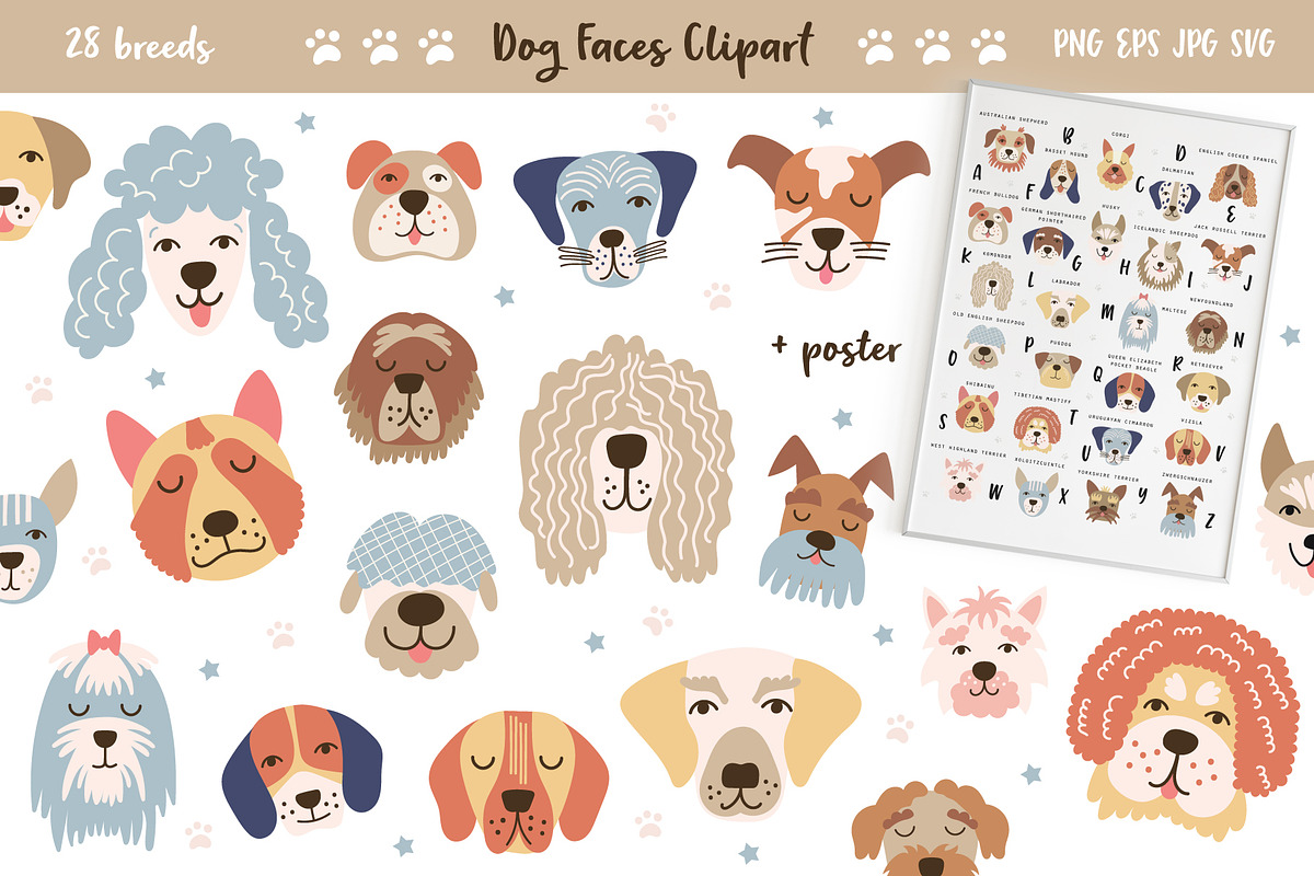 Dog Face Clipart, A-Z Breed Poster, an Animal Illustration by DearLetters (Photo 1 of 7)