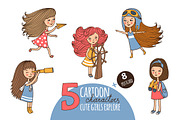 5 cute girls women travelers, an Illustration by EvgeniaV (Thumbnail 1 of 3)