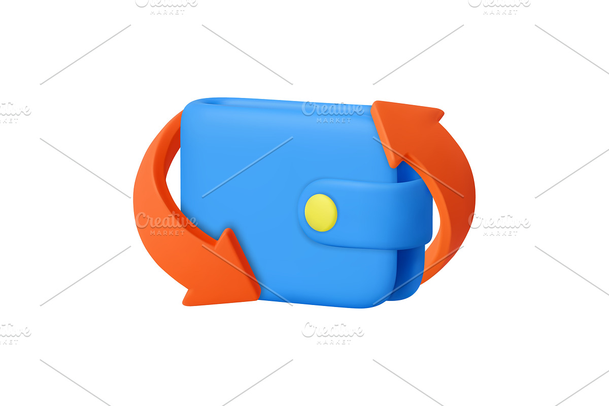 3D Wallet with Circular Arrows., a Finance Illustration by ModVector