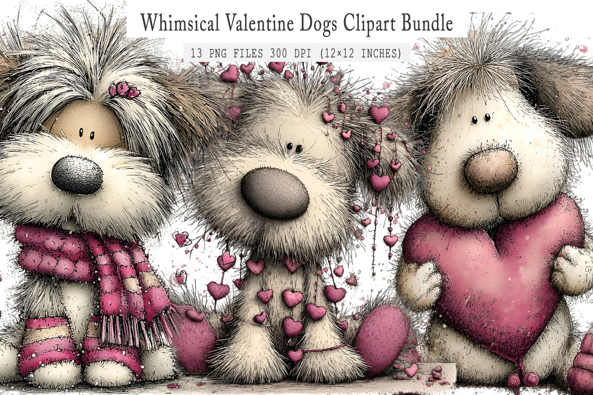 Whimsical Valentine Dog Clipart, an Illustration by GatewayDesign (Photo 1 of 3)
