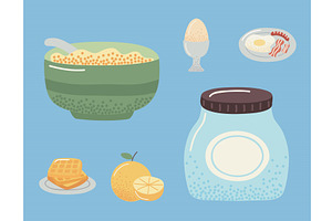 breakfast food six icons, a Food Illustration by studiogstock