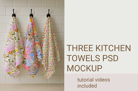 THREE COTTON KITCHEN TOWELS MOCKUP, a Household Mockup by jenartstudio