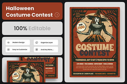 Halloween Costume Contest Flyer, a Flyer Template by Annora Studio