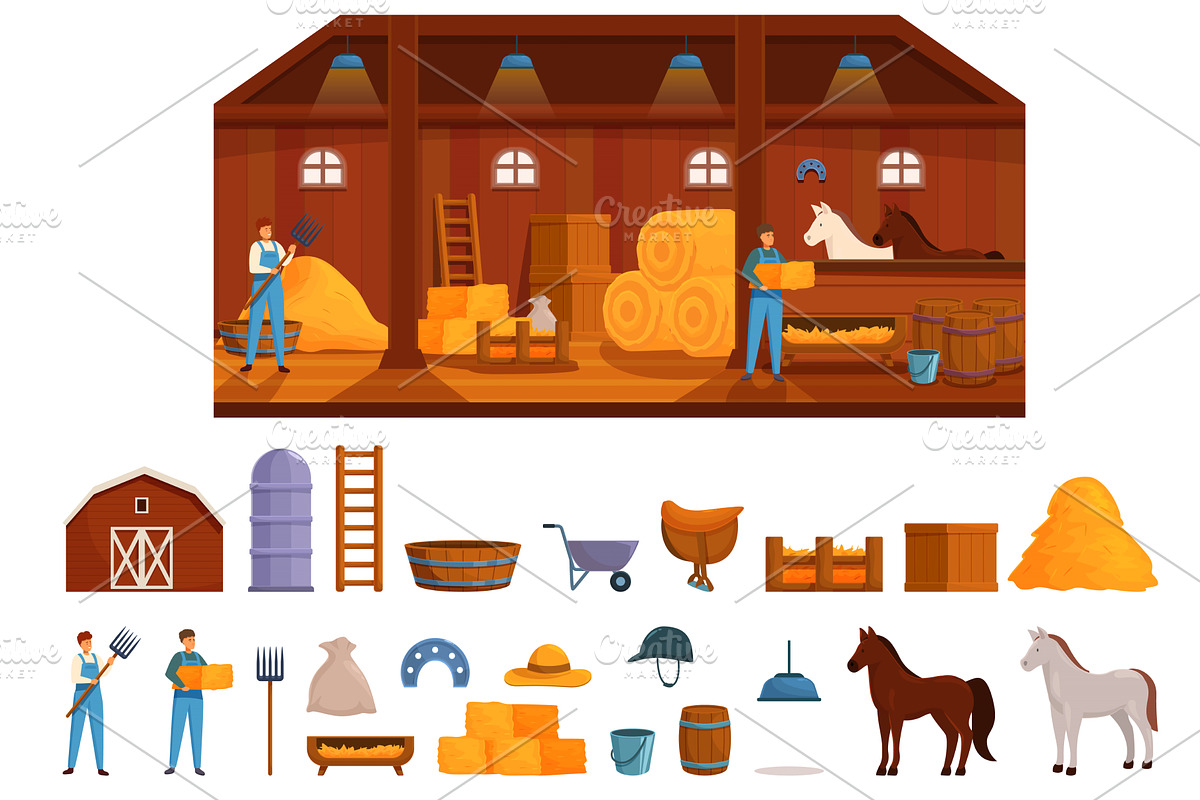 Farm stable icons set cartoon vector, an Animal Illustration by Ylivdesign