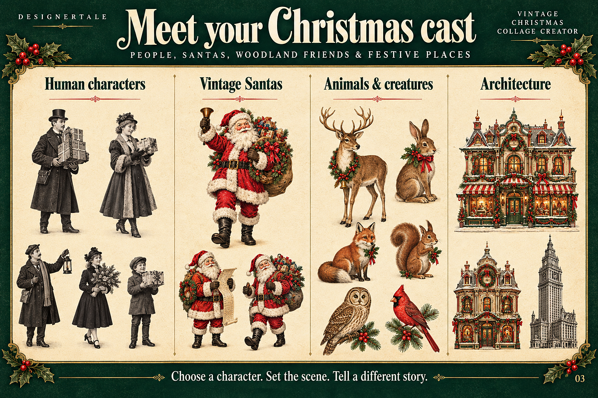 Vintage Christmas Collage Creator, an Object Graphic by Designertale (Photo 3 of 10)
