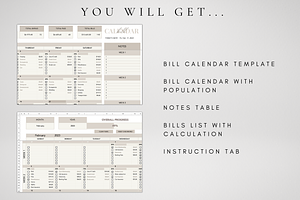 Bill Calendar Excel Template