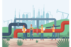 Oil gas workers. Oil industry, an Illustration by Things for designers