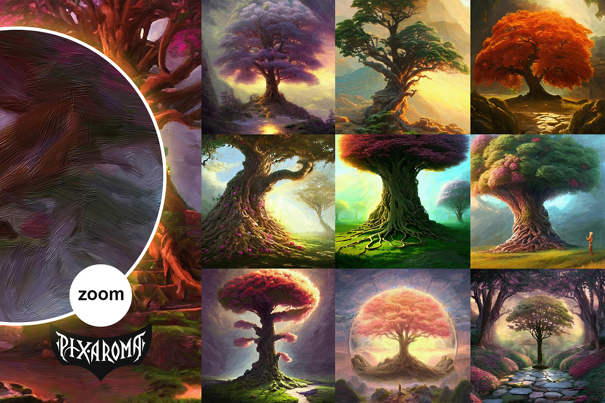 100 Fantasy Trees - Oil Painting Art, an Illustration by pixaroma (Photo 5 of 18)