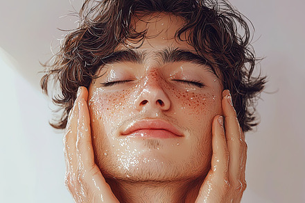 Young Man Embracing Confidence and Natural Beauty with Freckles in a Bright Sce, a Photo by AS photostudio