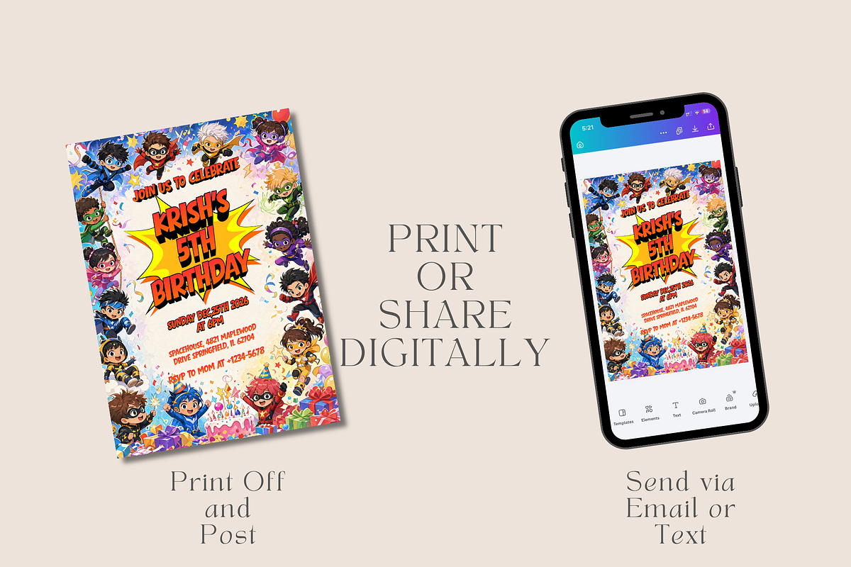 Chibi Superhero Birthday Invitation, an Invitation Template by InvitingStorys (Photo 9 of 12)