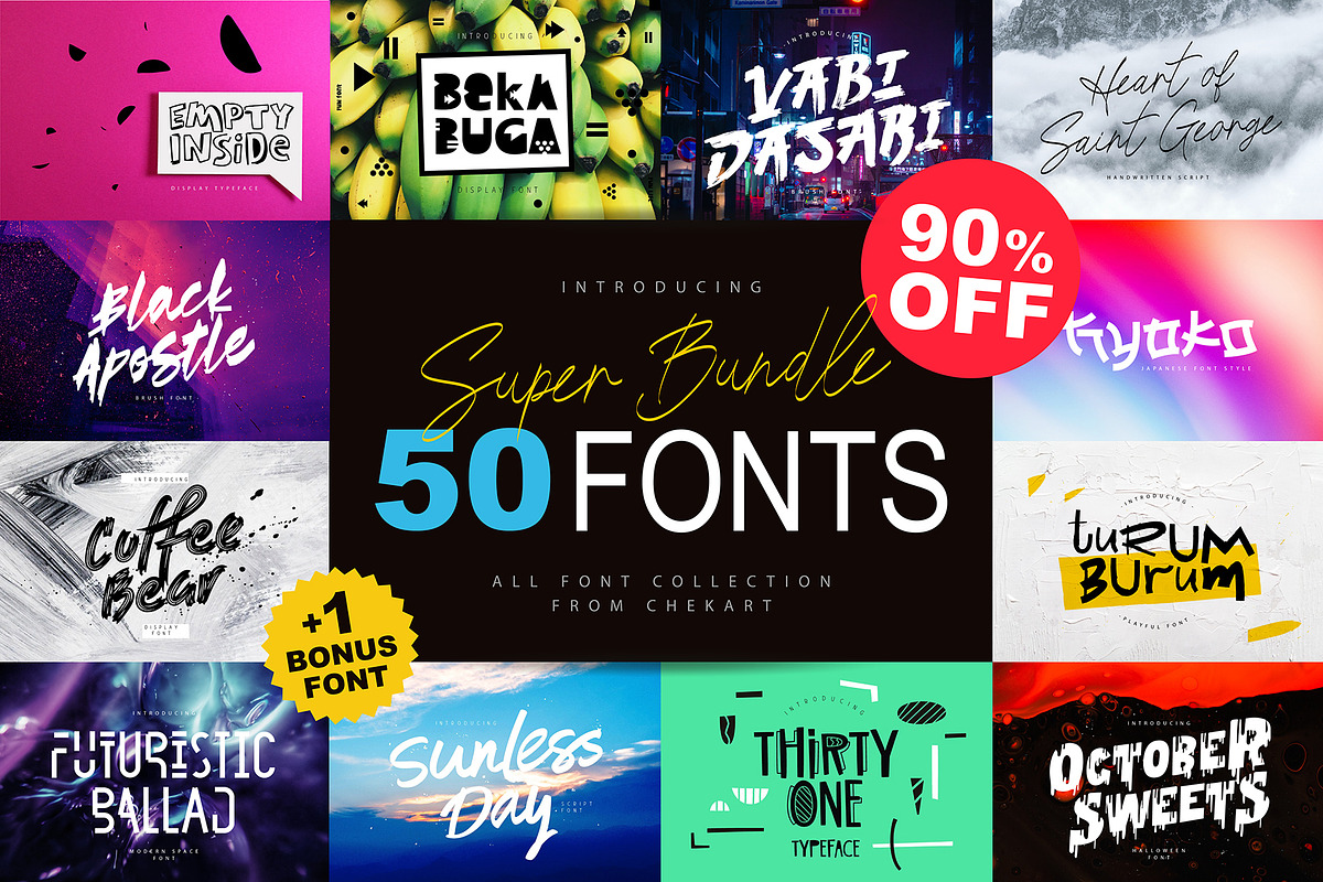 Super Bundle 51 Fonts, a Handwritten Font by chekart (Photo 1 of 10)