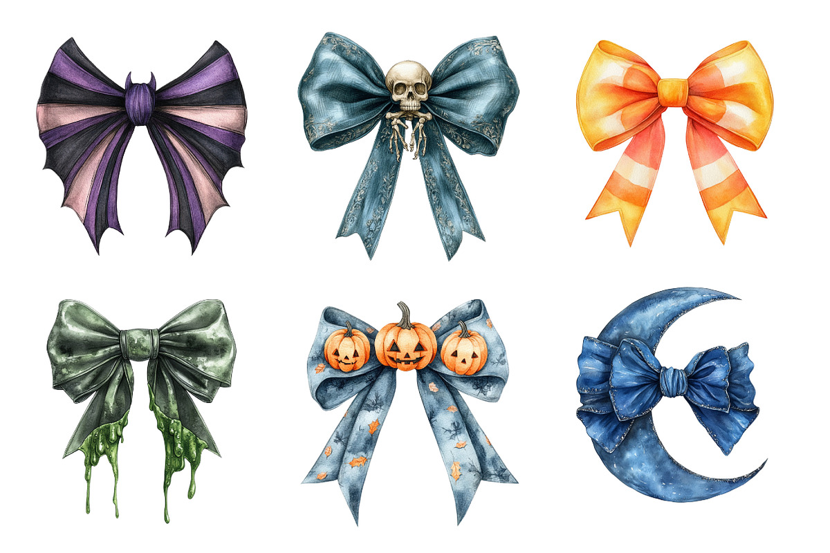 Watercolor Halloween Bow Ribbon PNG, an Illustration by SinaCreation (Photo 5 of 7)