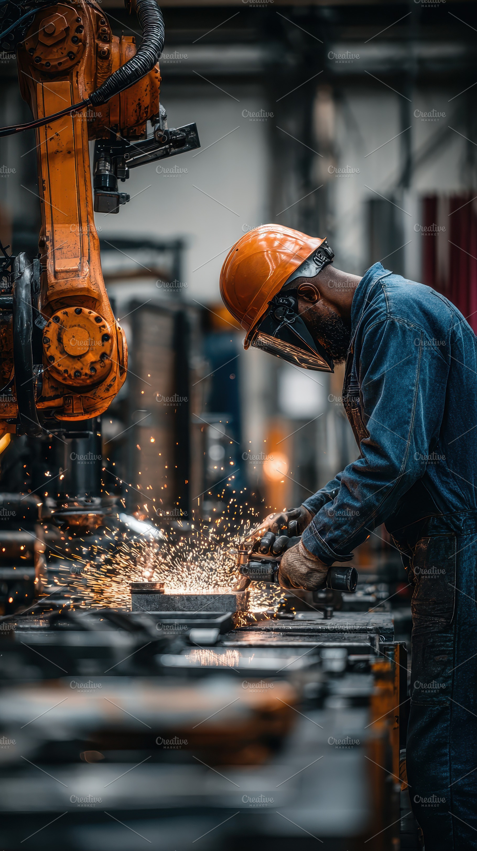 Industrial worker using grinder spar, a Photo by Pixeness Studio