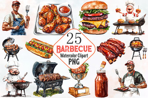 Barbecue Watercolor Cliparts, a Food Illustration by RobertsArt