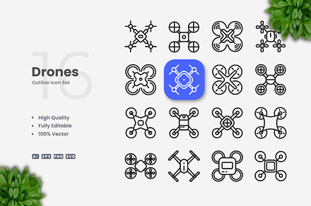 Drones Outline Icons, an Outline Icon by Upnowgraphic