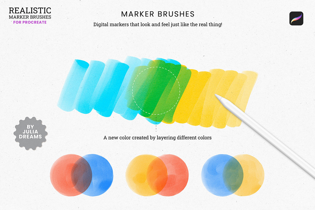 Realistic Marker Procreate Brushes, a Brush Add-On by Julia Dreams (Photo 9 of 9)