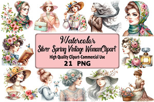 Silver Spring Vintage Woman Clipart, an Illustration by Daily.Designs