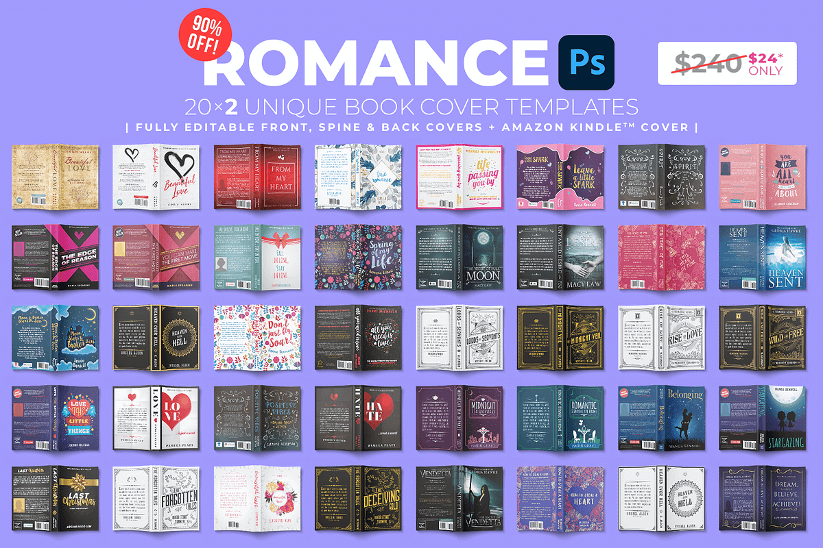 ROMANCE Book Cover Templates Bundle, a Templates & Theme by Digital Goods (Photo 2 of 7)