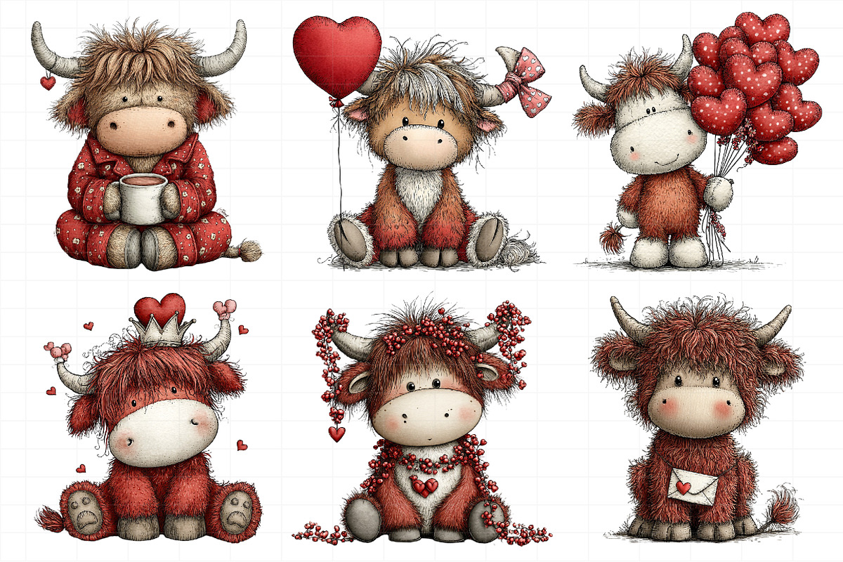 Whimsical Valentine-highland Cow Cli, an Illustration by Daily.Designs (Photo 8 of 8)