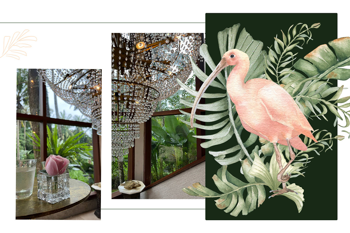 Tropical leaves and birds watercolor, an Illustration by Kate Lanbina (Photo 5 of 19)