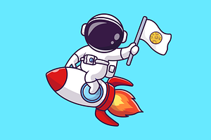 Cute Astronaut Riding Rocket Cartoon, a Seasonal Illustration by Catalyst Labs