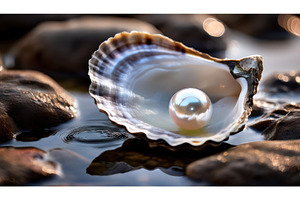 Oyster shell in water holding a, a Nature Photo by Igor Tichonow