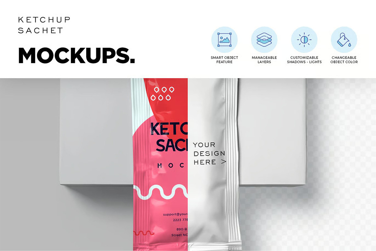 Ketchup Sachet Mockups, a Product Mockup by megostudi0 (Photo 2 of 7)