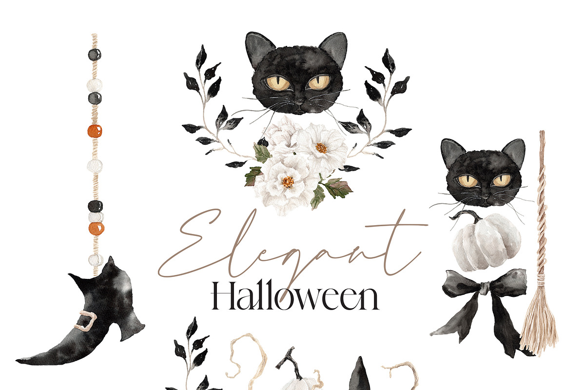 Watercolor Clipart-ELEGANT HALLOWEEN, a Decorative Illustration by Beigetime (Photo 5 of 10)