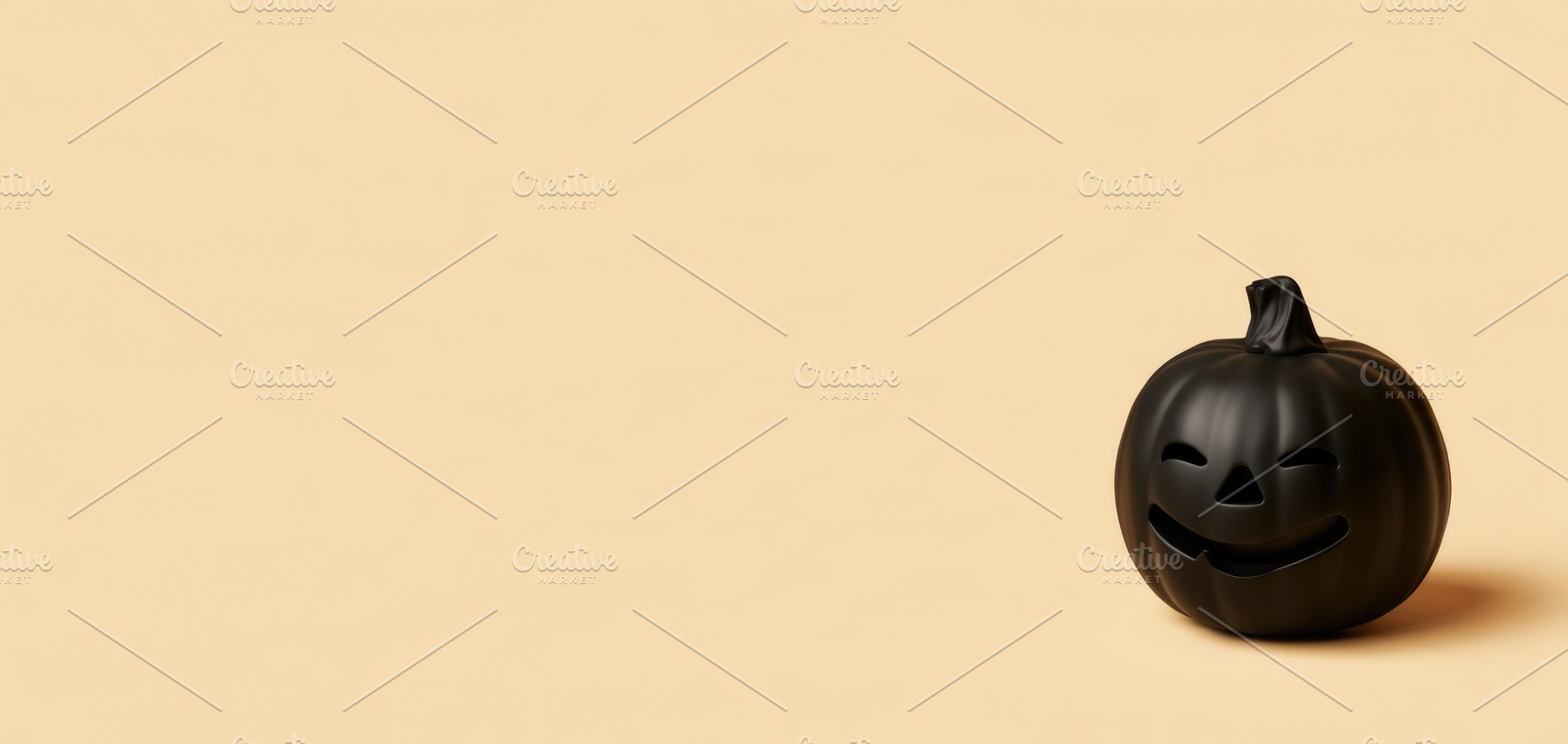 Black jack o lantern on beige Halloween background, a Person Photo by José Manuel Gelpi