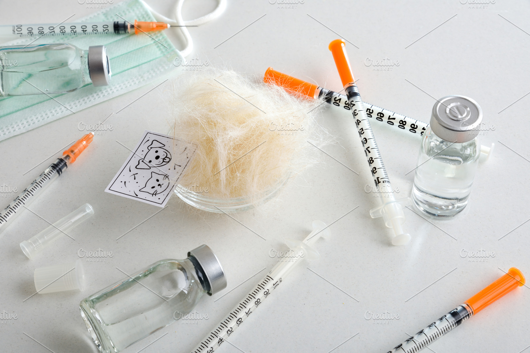 Pet dandruff and hair vaccination concept background with medica, a Health & Medical Photo by Davizro's Market