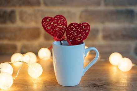 White Mug Mock Up, Two Red Hearts
