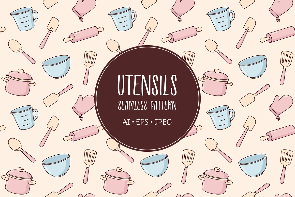 Utensils, cooking accessories patter, an Illustration by Cmeree (Photo 1 of 3)