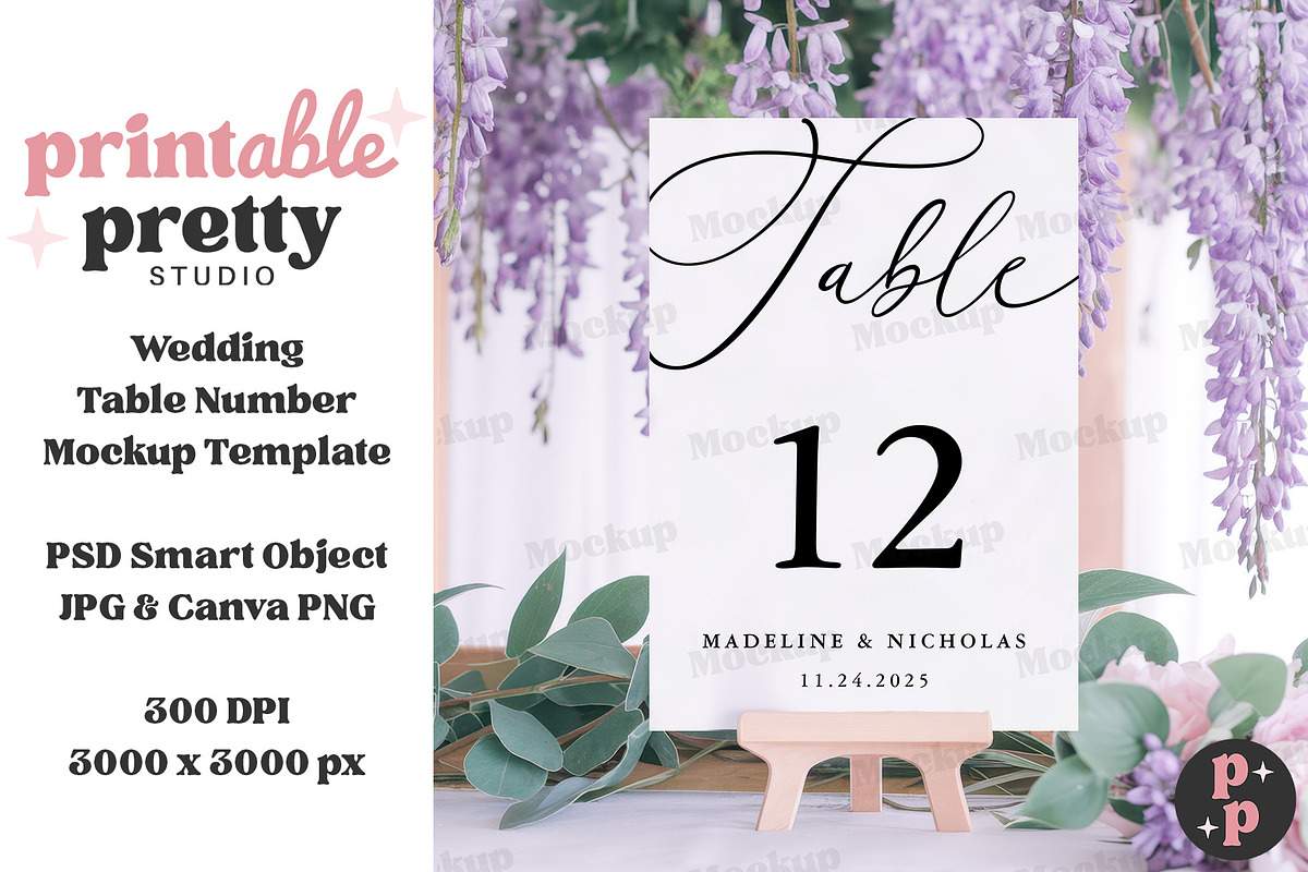 Wisteria Table Number Mockup PSD, a Product Mockup by Printable Pretty Studio (Photo 3 of 9)