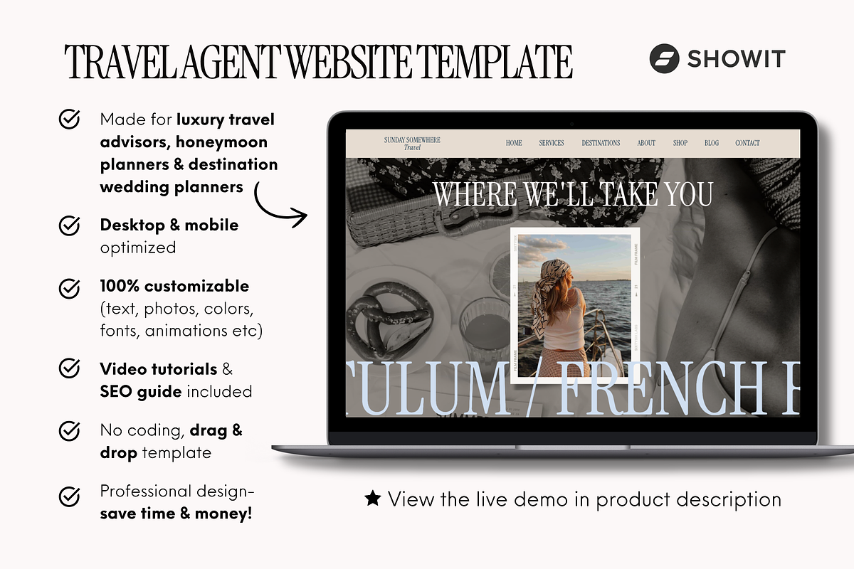 Luxury Travel Agency Showit Website, a Squarespace Template by Warmsoulgallery (Photo 9 of 14)