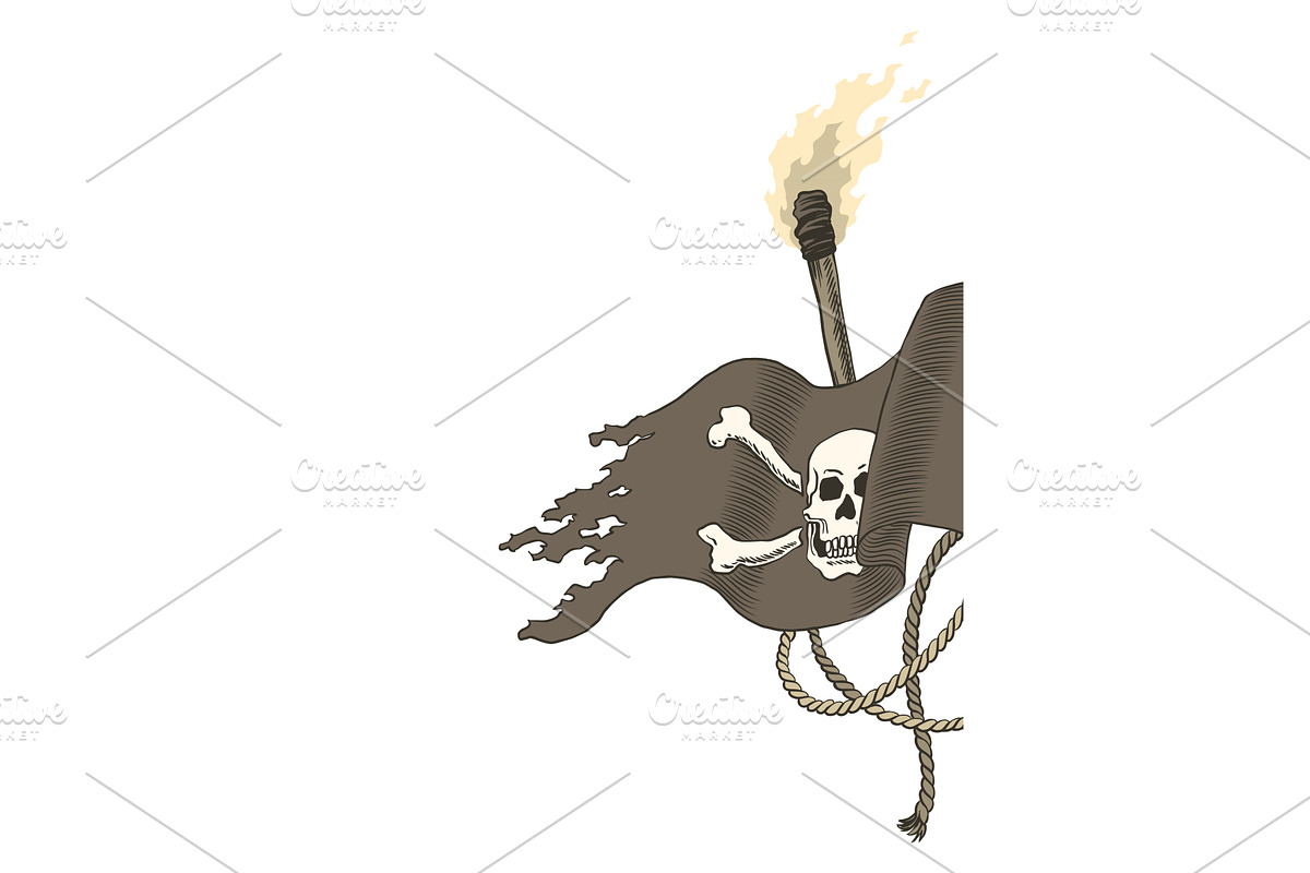 Pirate flag with a torch emerging, an Object Illustration by the8monkey