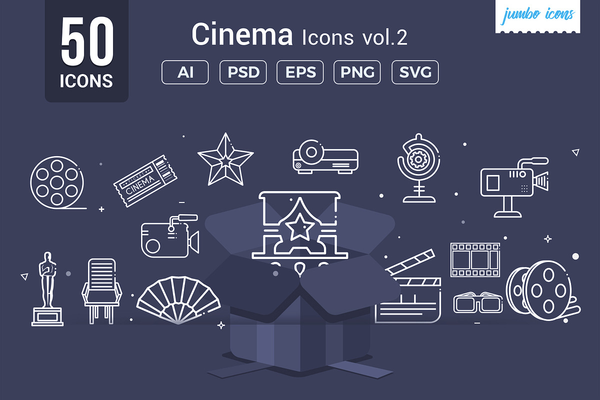 Cinema-Movie Line Icons V2, an Outline Icon by Jumbo Icons (Photo 1 of 5)