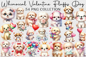 Whimsical Valentine Fluffy Dog, an Illustration by DreamCafeArt