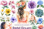 Watercolor Pastel Flowers, an Illustration by Craft Nest (Thumbnail 1 of 6)