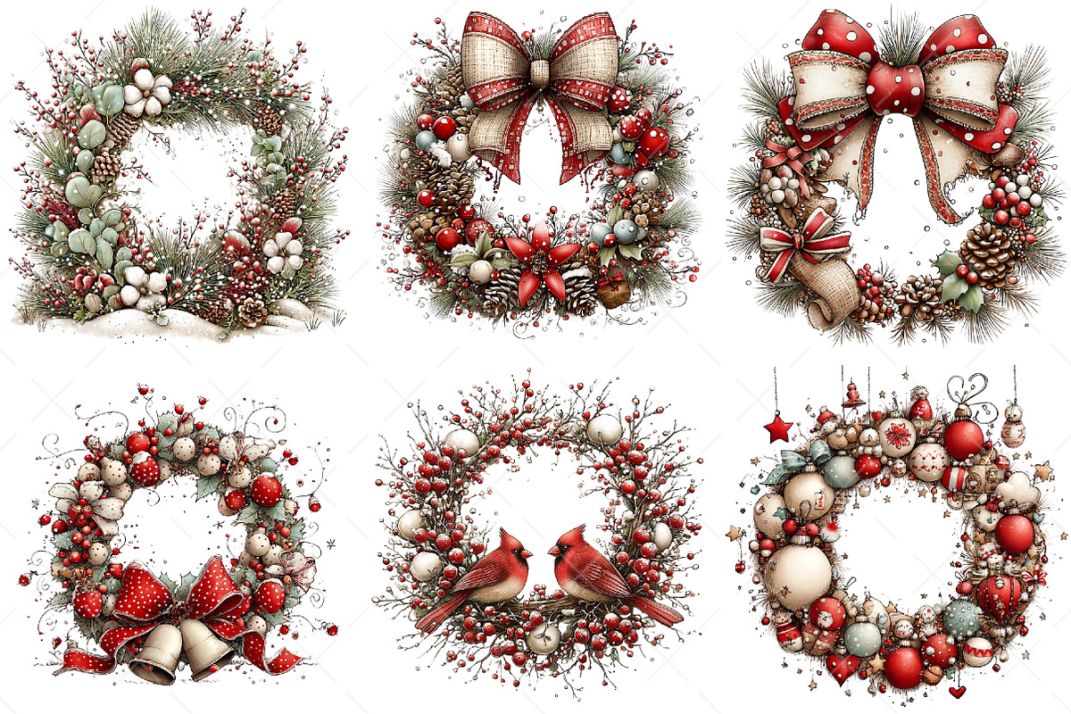 Whimsical Christmas Wreath Clipart, an Illustration by Craft Nest (Photo 11 of 11)