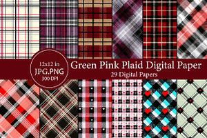 Green Pink Plaid Digital Paper, an Illustration by Designworld