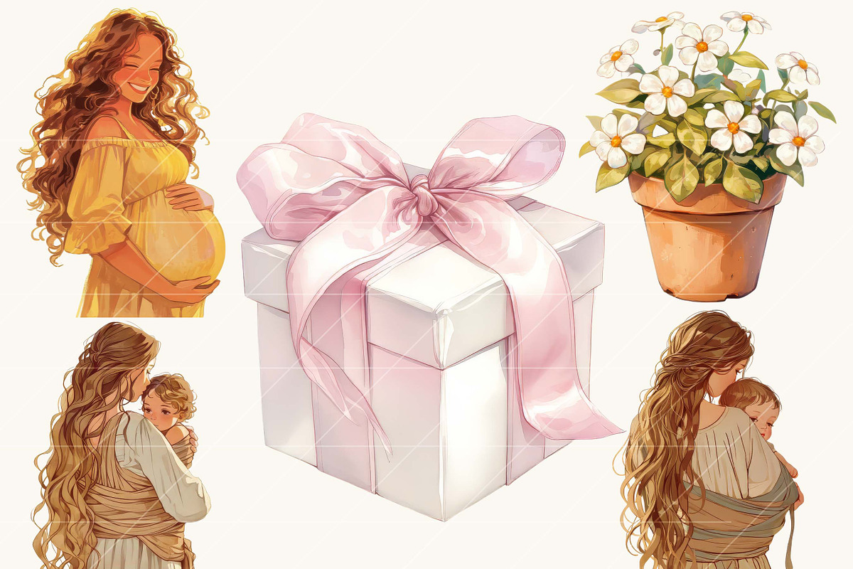 Boho Mothers Day Clipart Bundle, a Person Illustration by BusyDaydesign (Photo 5 of 8)
