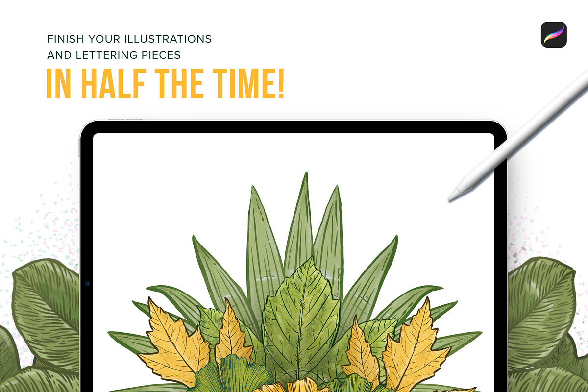 12 Leaf Procreate Stamp Brushes, a Brush Add-On by Riveros Illustration (Photo 9 of 11)