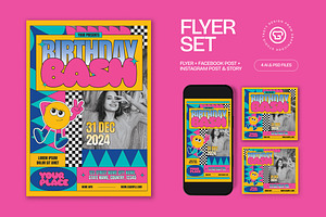 Yellow Pink Birthday Bash Flyer Set, a Flyer Template by graphicook